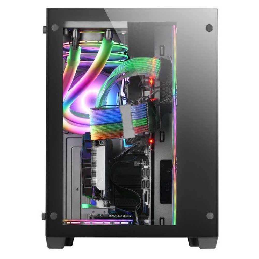 Mars Gaming MC100 ATX Gehäuse – FRGB Lüfter 9 cm, Convect-Cool Belüftung, Schwarz
