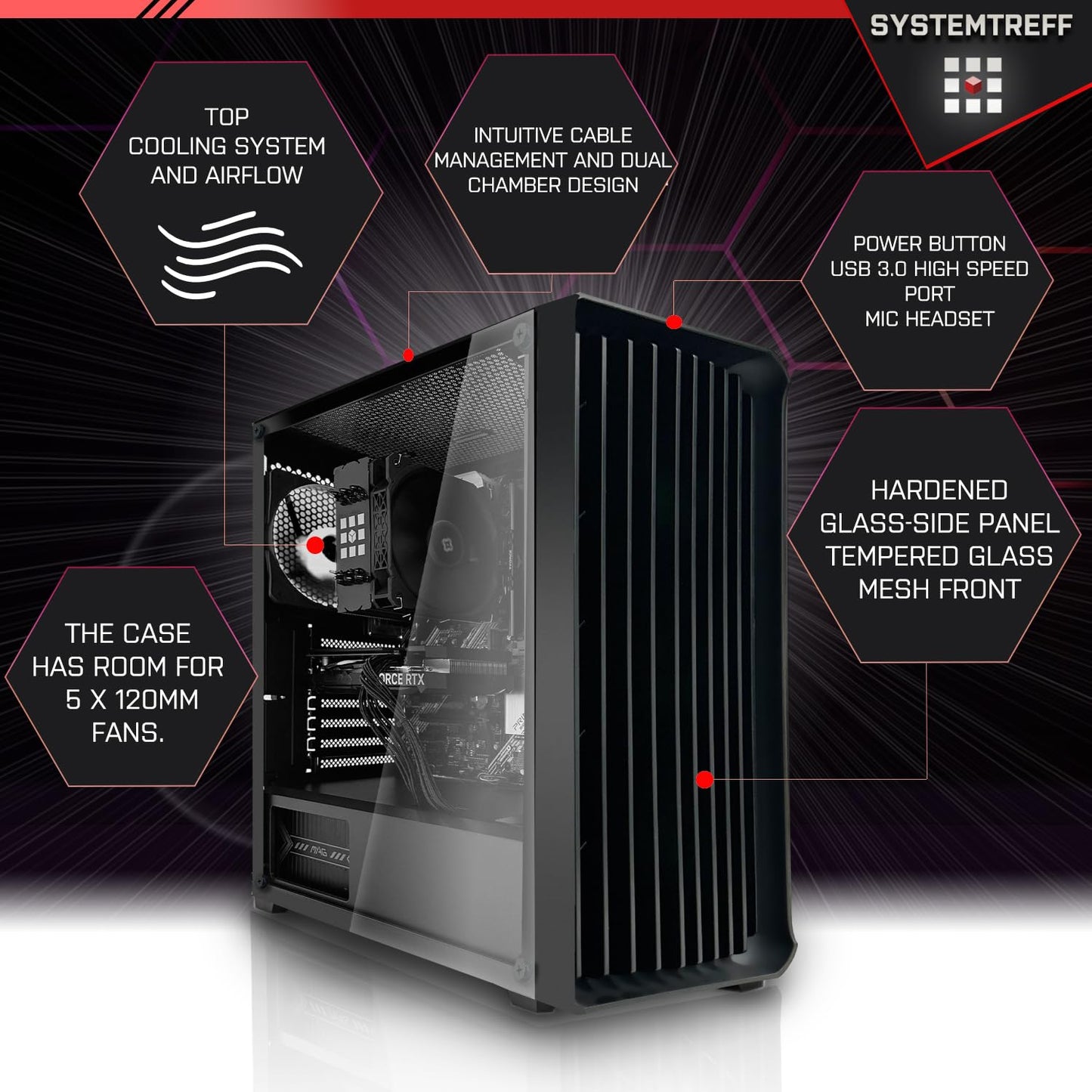 SYSTEMTREFF Office PC Set i5-12400, UHD 730, 16GB DDR4, 512GB SSD, Win11, Silent