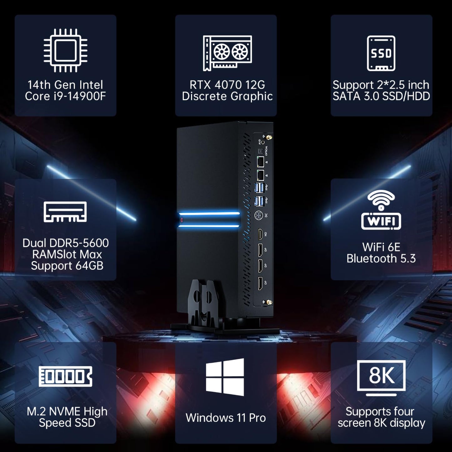 Thdeukoty Mini Gaming PC i9-14900F RTX 4070 – 64GB DDR5, 2TB SSD, Win 11 Pro