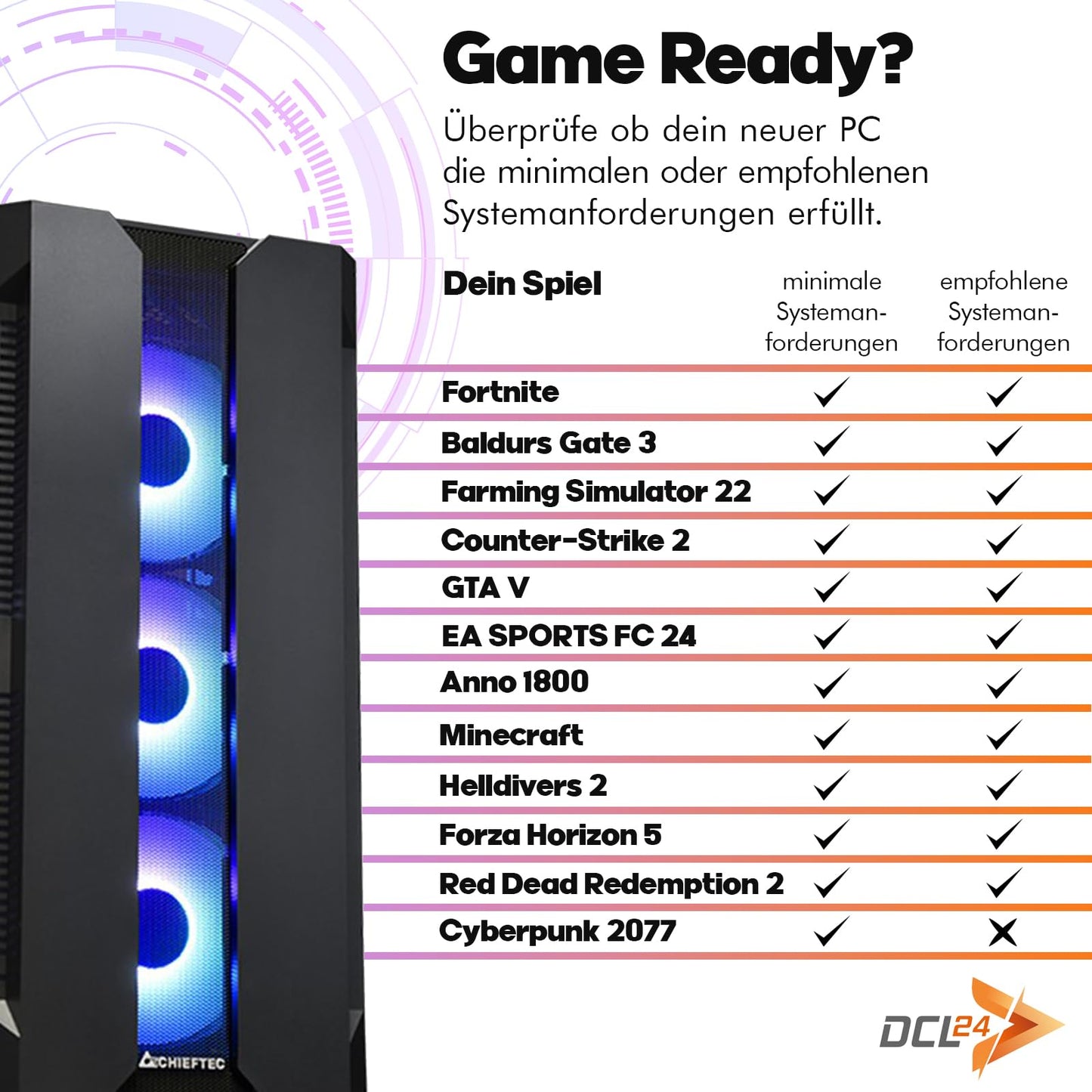 dcl24 Gaming PC Ryzen 7 7700X – RX 9070 16GB, 32GB DDR5, 1TB SSD, Win11 Pro