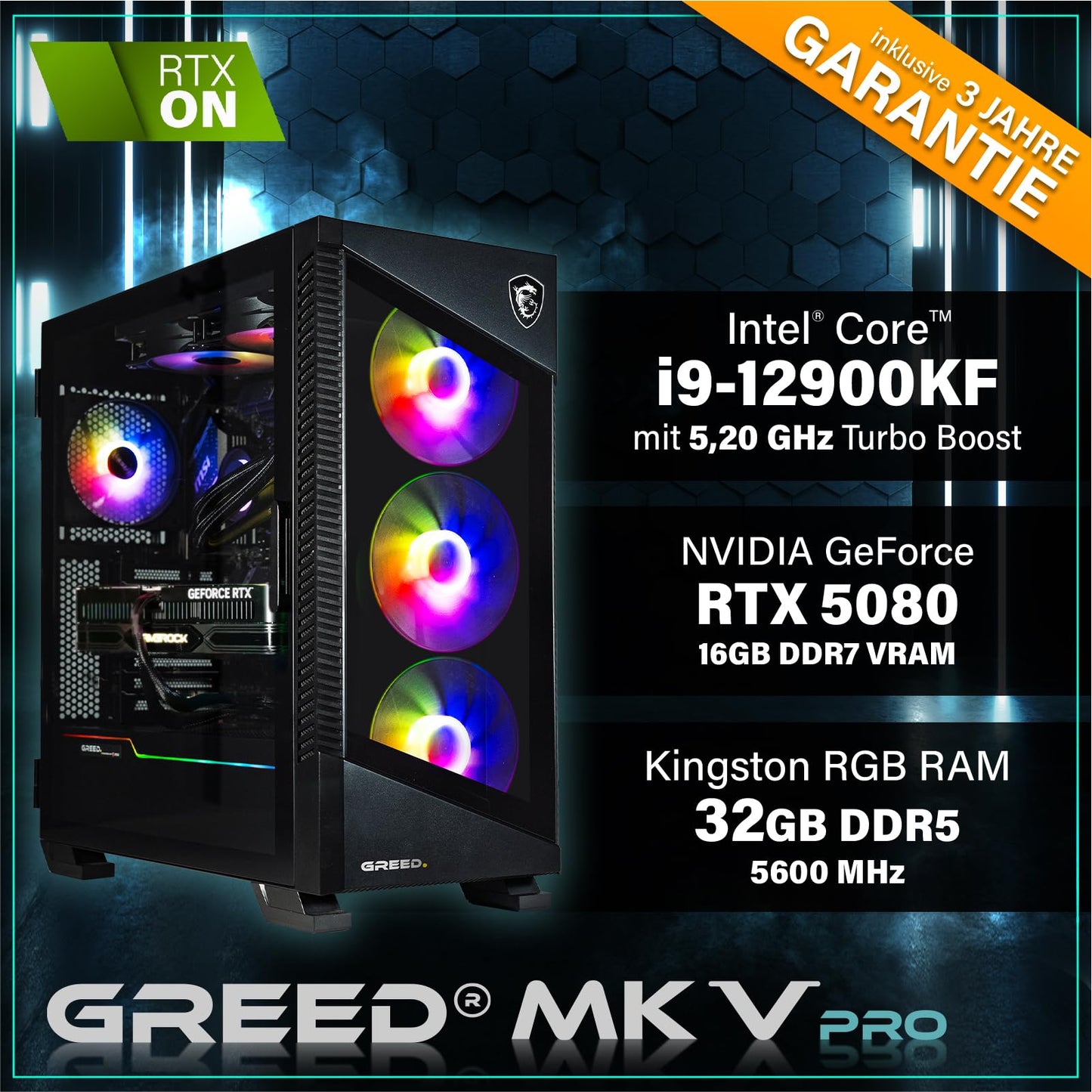 Greed MK5 Pro Gaming PC – i9-12900KF, RTX 5080 16GB, 32GB DDR5, 2TB SSD, Win11