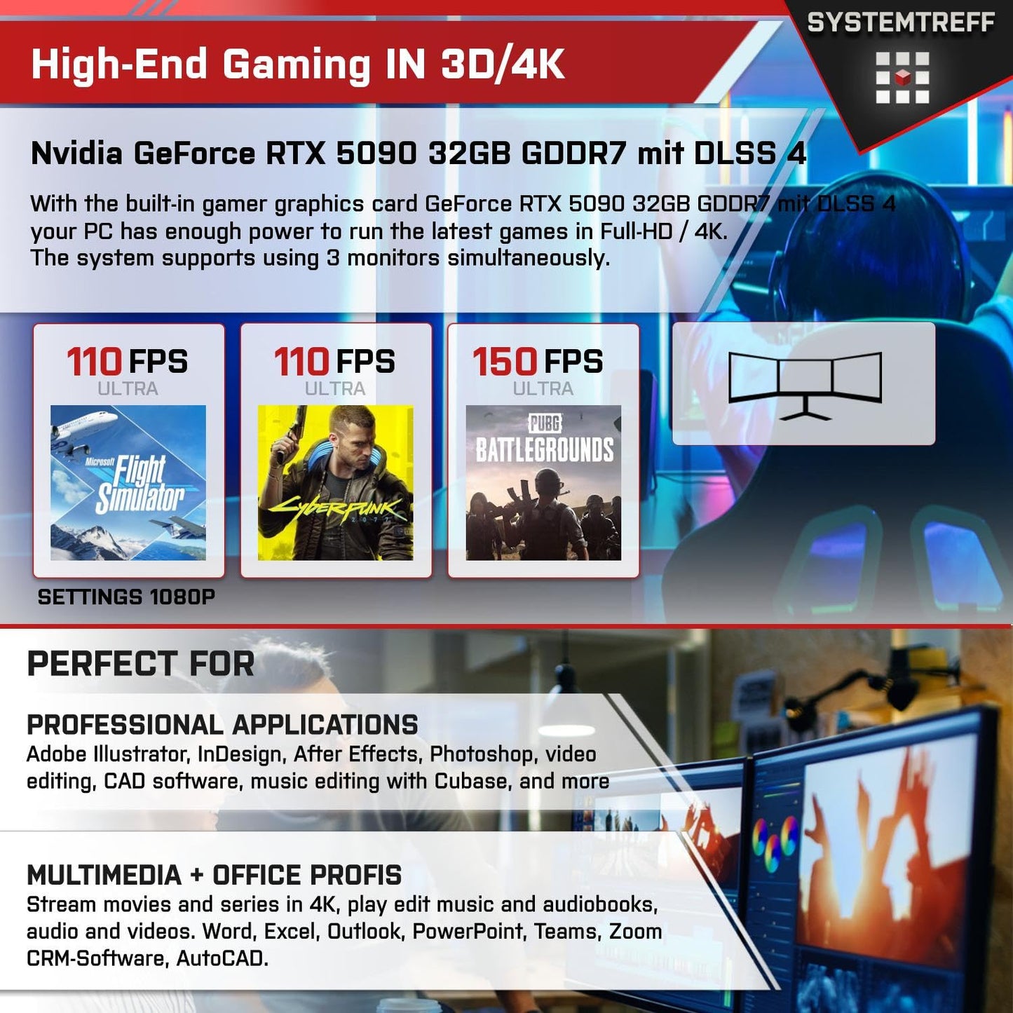 SYSTEMTREFF Gaming PC Ryzen 9 5950X, RTX 5090 32GB, 32GB DDR4, 1TB SSD + 2TB HDD, Win11