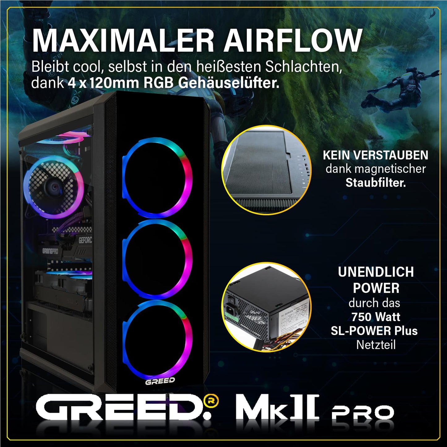 Greed MK2 Pro Gaming PC – Ryzen 7 5700X, RTX 5070 12GB, 32GB DDR4, 1TB SSD, Win11