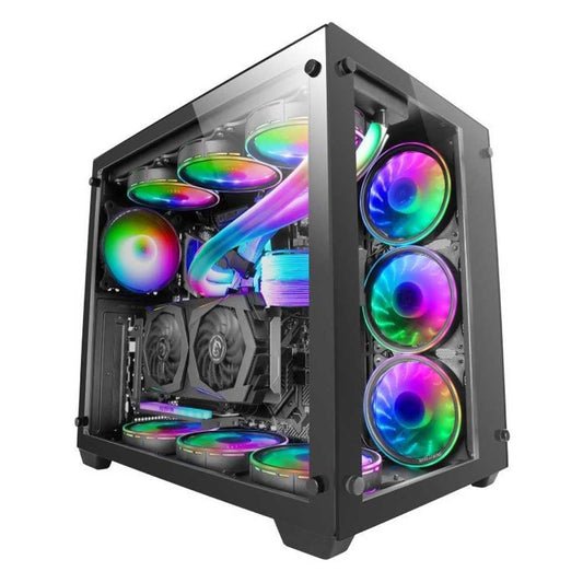 Mars Gaming MC100 ATX Gehäuse – FRGB Lüfter 9 cm, Convect-Cool Belüftung, Schwarz